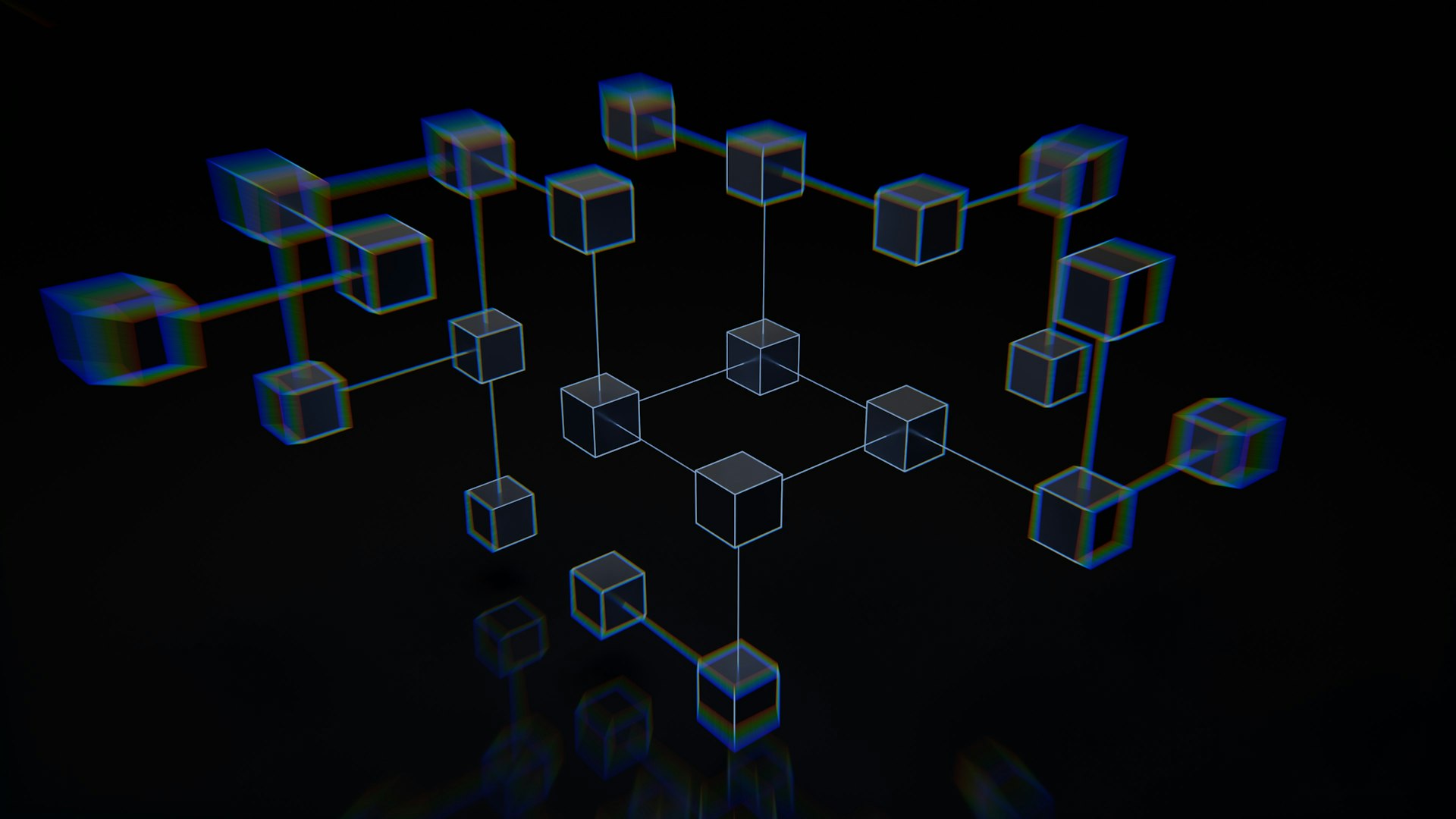 Abstract 3D rendering of a connected mesh network representing 6G architecture